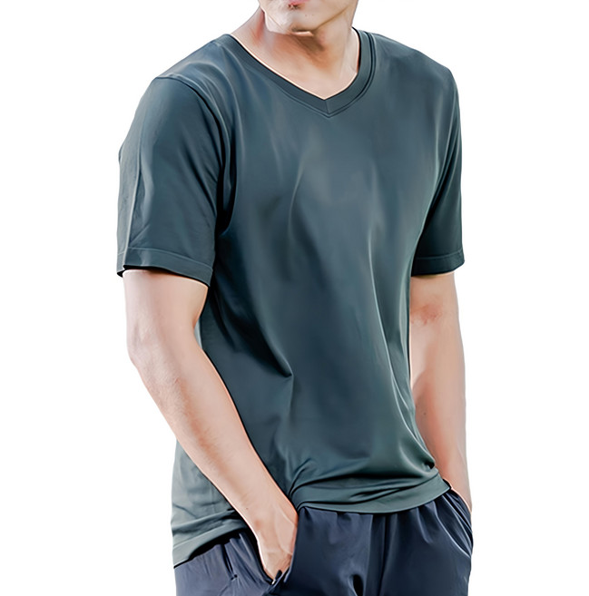 CHEAUCHI 巧奇 COOL涼V領中性素T, 墨綠色