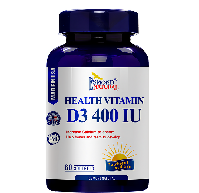 ESMOND NATURAL 愛司盟 維生素D3 400 IU軟膠囊 幫助鈣質吸收 幫助骨骼與牙齒的生長發育, 60顆, 56g, 1罐