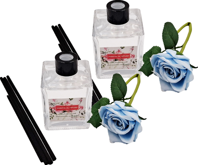 QiMart 精油玫瑰造型珪藻土擴香瓶 法國進口香氛精油 200ml 台灣製, 2瓶, 英國小蒼蘭