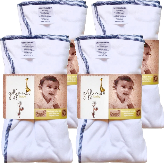 Geffen Baby 有機棉麻折式布尿布 美國製, 白色, 4件