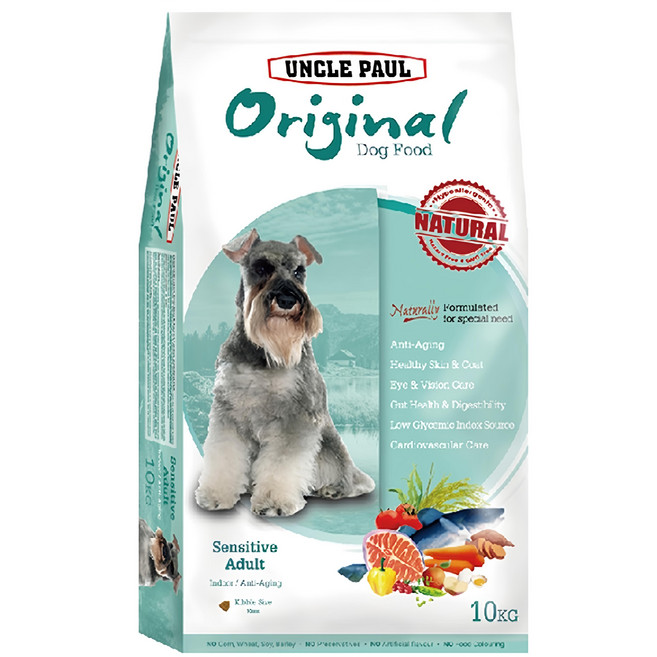 UNCLE PAUL 保羅叔叔 低敏熟齡犬乾糧 室內犬/成犬/熟齡犬適用, 10kg, 1袋, 螺旋藻 類胡蘿蔔素
