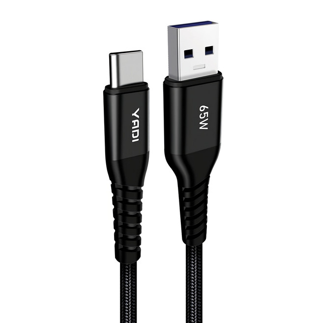 YADI 亞第 USB A to type C 65W全支援快充傳輸線, 200cm, 黑色, 1條