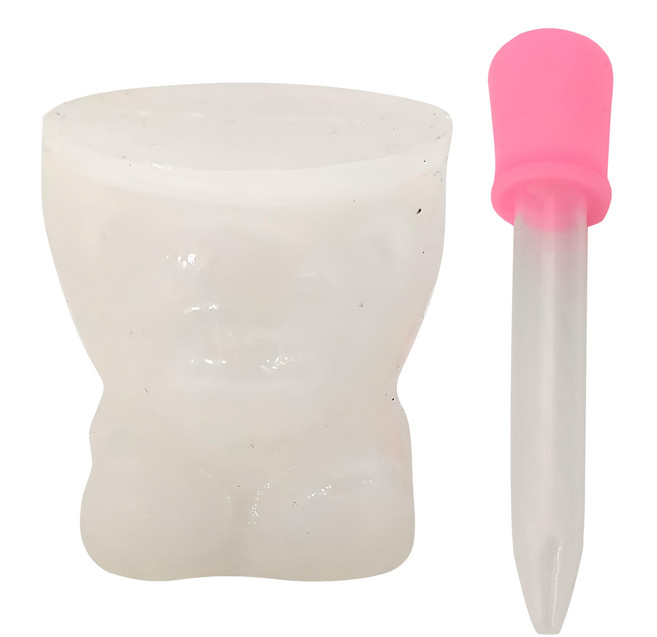 TRIARROW 三箭牌 3D可愛造型矽膠模 附滴管 2063, 大熊 白色 + 粉色, 1個