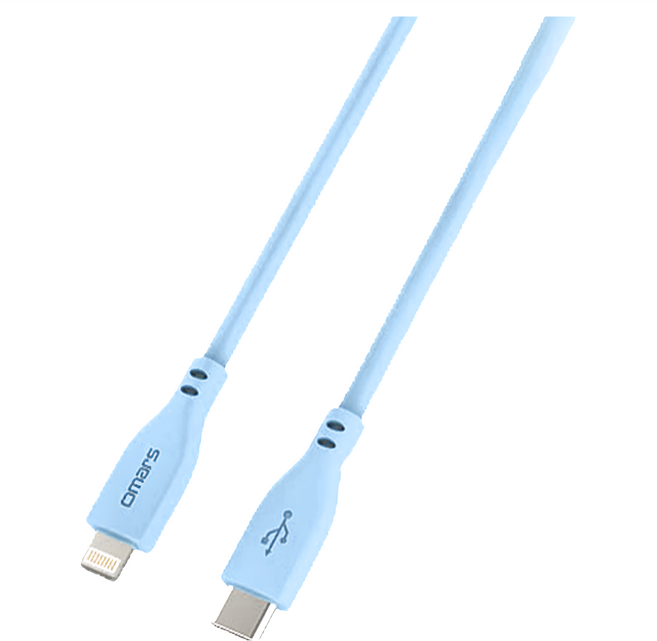 omars Type-C-Lightning 炫彩快速傳輸充電線 矽膠材質, 1m, 晴天藍, 1條