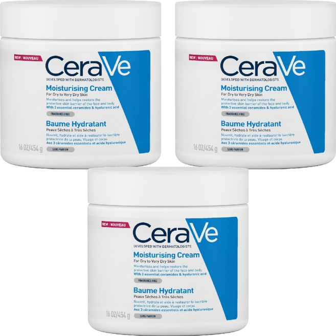 CeraVe 適樂膚 長效潤澤修護霜, 454g, 3罐
