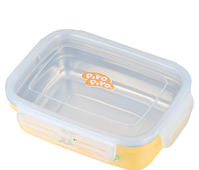 PiYOPiYO 黃色小鴨 不鏽鋼雙層隔熱密封方餐盒 304不鏽鋼 食品級 無塑化劑 不含重金屬 雙酚A 400ml, 黃色, 1個