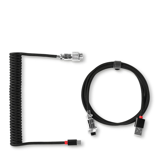 機械式鍵盤 捲線式 Type-C 航空連接線 黑色, 1個, 155mm