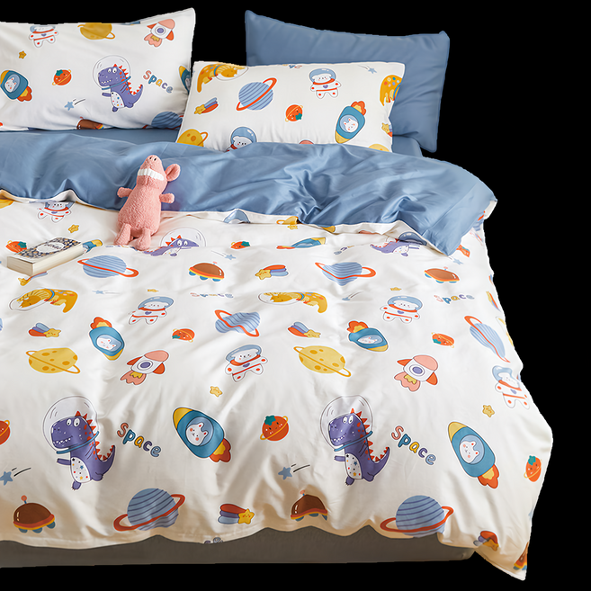 eyah 宜雅 100%純棉床包枕頭套組 旅行日記 卡通可愛風