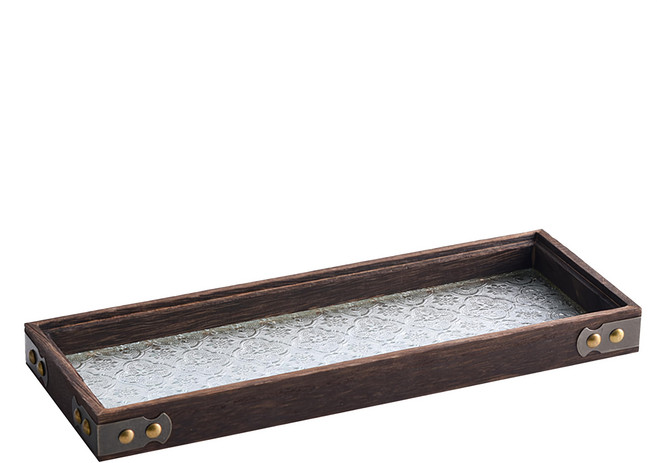 Homely Zakka 北歐復古木質海棠花輕奢玻璃托盤, 炭燒桐木, 1個