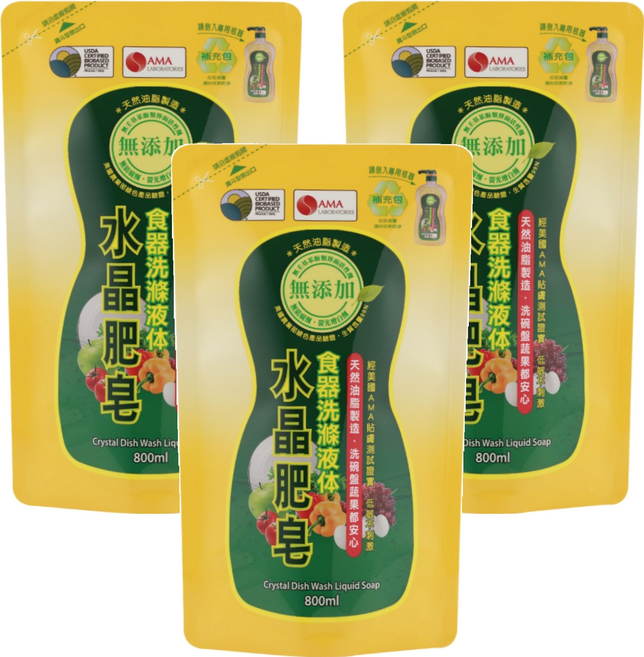 南僑水晶 水晶肥皂食器洗滌液体 補充包, 800ml, 3包