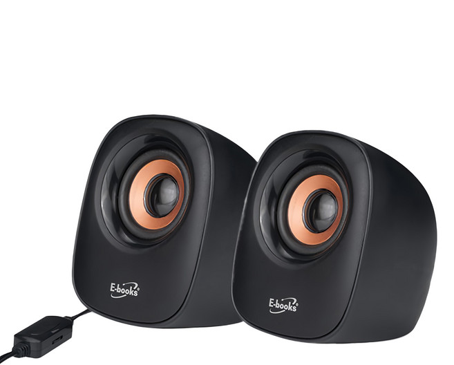 E-books 兩件式2.0聲道多媒體喇叭 USB供電 3.5mm插針, D41, 黑色
