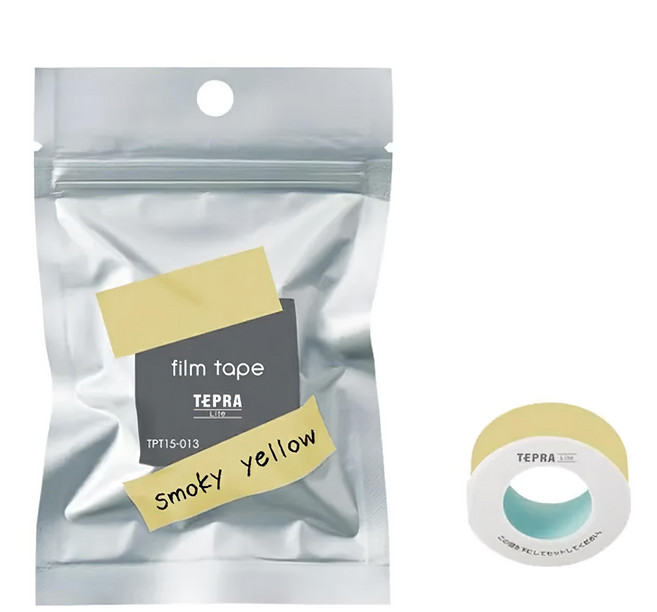 KING JIM TEPRA LITE 熱感式標籤薄膜自黏膠帶 15mm, 4m, 煙燻黃