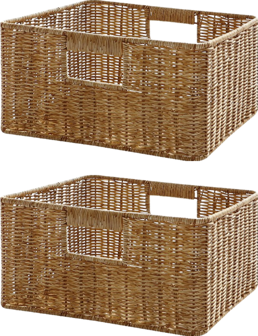 NATURE LIVING Daisy Garden 編織藤籃 手工製作 兩側握把 堅固鋼架, 2個, 咖啡色