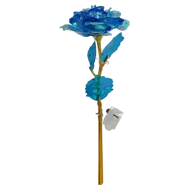 LED單枝金箔玫瑰花, 鋁膜七彩藍, 1個