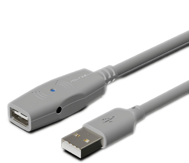 POLYWELL 寶利威爾 USB2.0 Type-A公對A母 主動式增益延長線 PW15-W45-M210, 10m, 1條