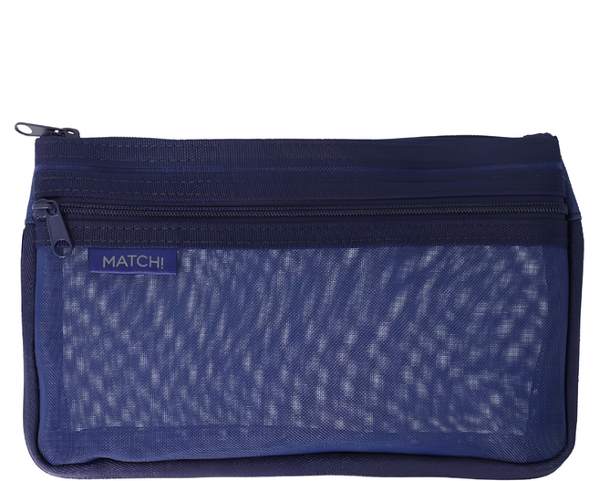 sun-star MATCH柔霧純粹網狀收納筆袋 海軍藍 側邊拉鍊設計 可調整大小 休閒透明感, 1個