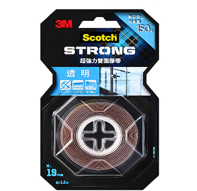 3M Scotch 超強力雙面膠帶 V1909N, 透明, 1捲