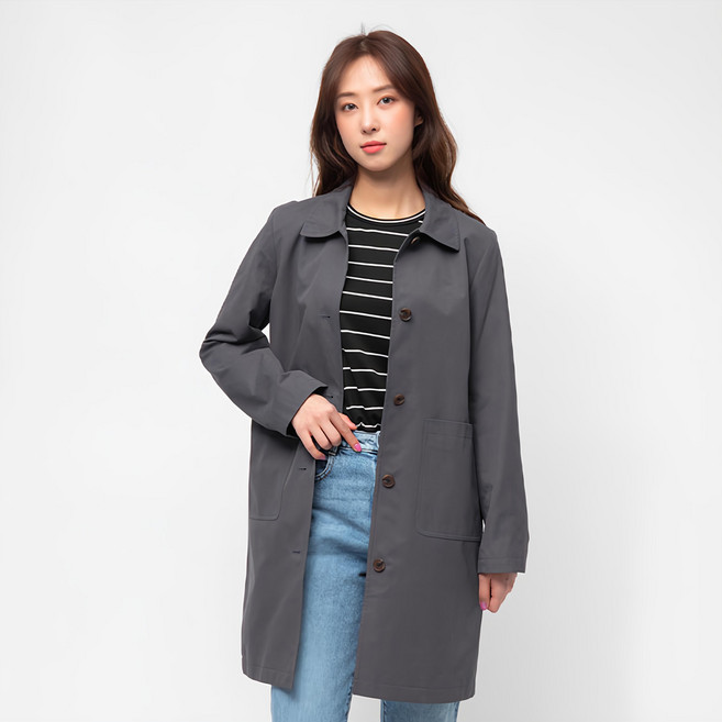 CARET 女士大碼棉質風衣 木炭黑 L