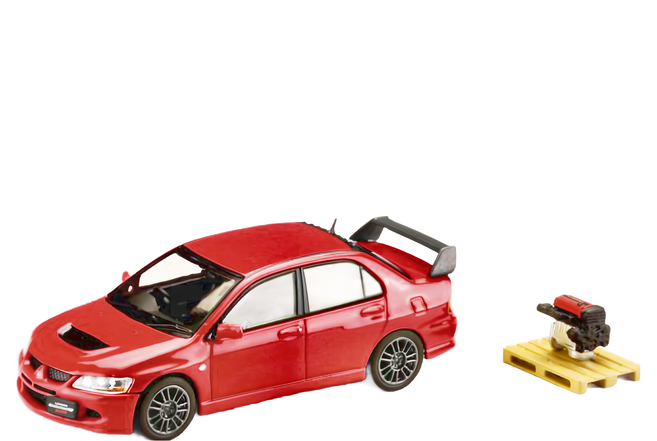 Hobby JAPAN 1/64 三菱 MITSUBISHI LANCER EVOLUTION 8 MR GSR + 展示引擎 純紅, 1個