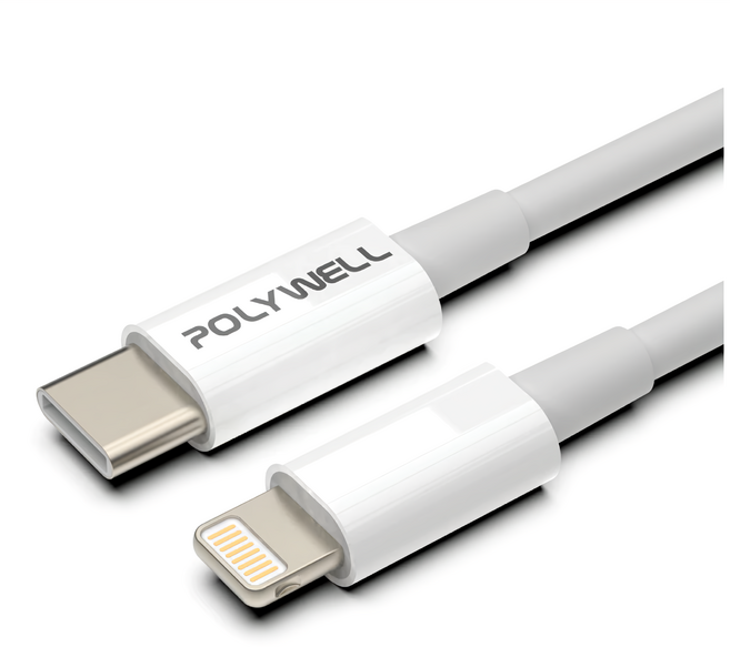 POLYWELL 寶利威爾 Type-C-Lightning 蘋果PD快充線, 白色(PW15-W45-A243), 1條, 2m