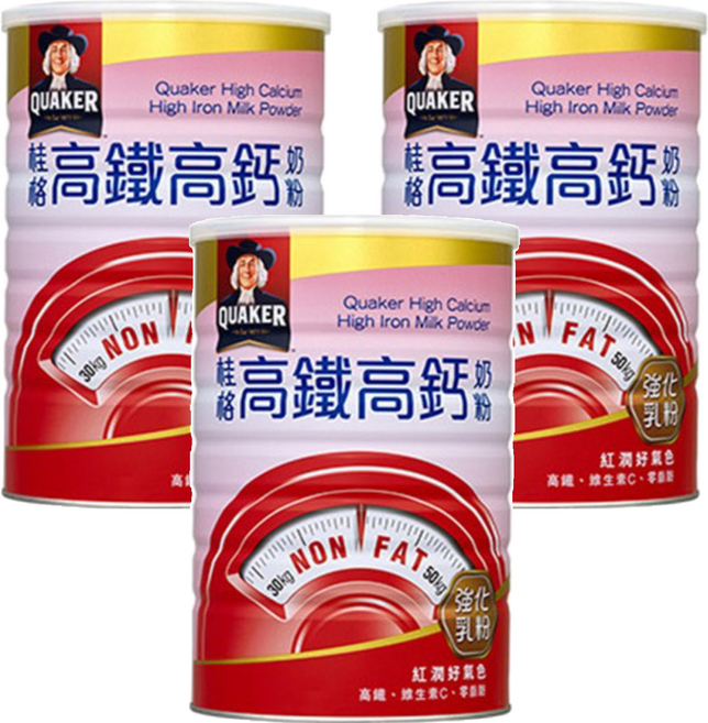 QUAKER 桂格 高鈣奶粉高鐵配方, 750g, 3罐