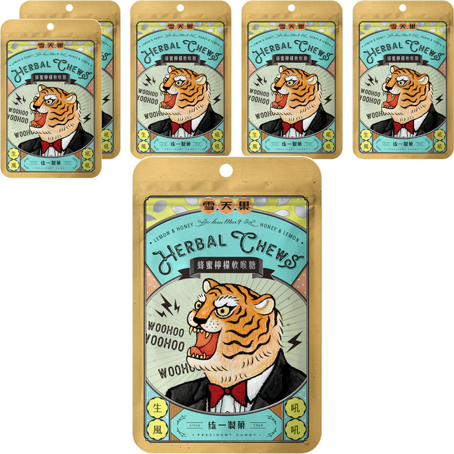 PRESIDENT CANDY 統一製菓 雪天果 蜂蜜檸檬軟喉糖, 60g, 6包