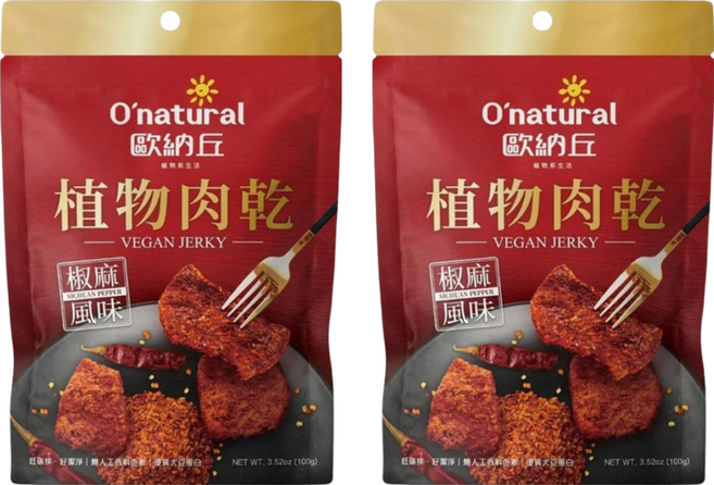 O'natural 歐納丘 植物肉乾 椒麻風味 優質植物蛋白 無人工色素, 100g, 2包