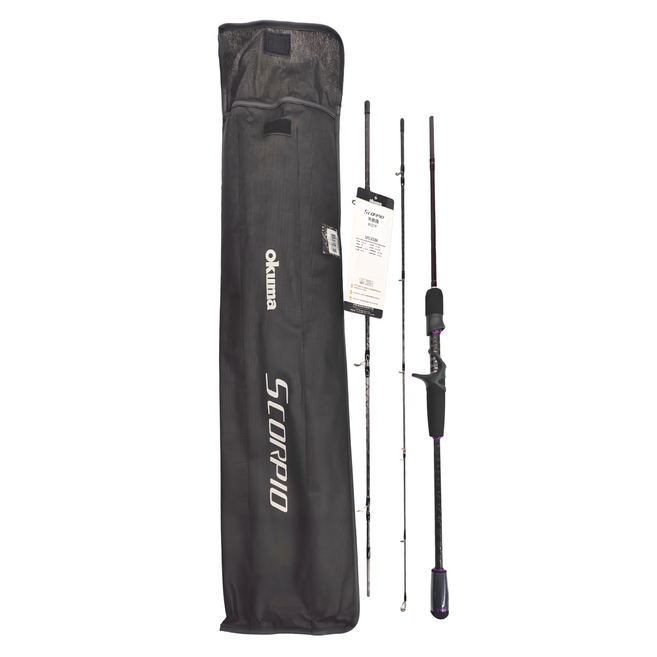 okuma 寶熊釣具 天蠍座 SCORPIO 三節式釣竿 槍柄 M調 SPC633M, 黑紫色
