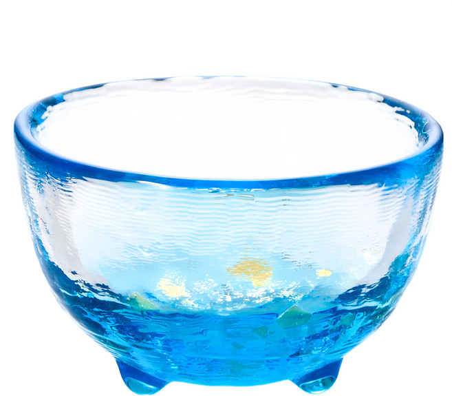 津輕 日本 手作藍金沙清酒杯, 透明色/藍色, 1個