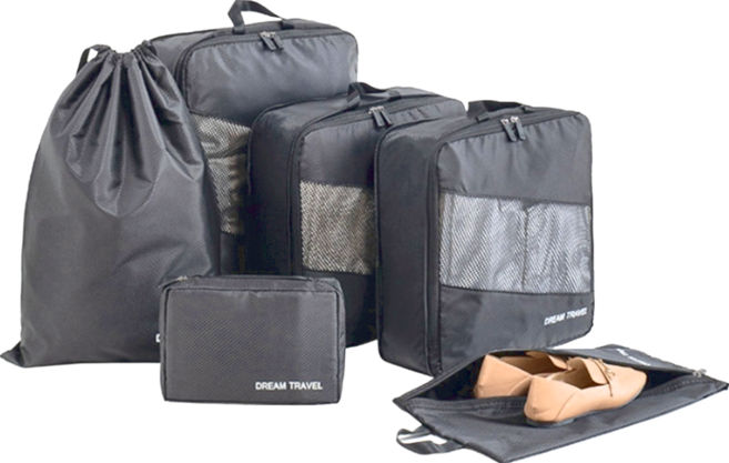TAILI 太力 旅行夢菱格收納袋雙層拉鏈壓縮袋套組 低調黑, 6件, 1組