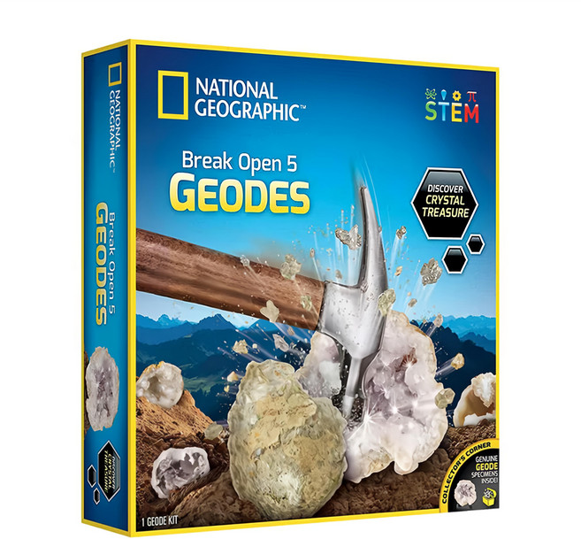 NATIONAL GEOGRAPHIC 國家地理 發現水晶寶藏 敲開原石發現水晶 原石 5個, 1盒