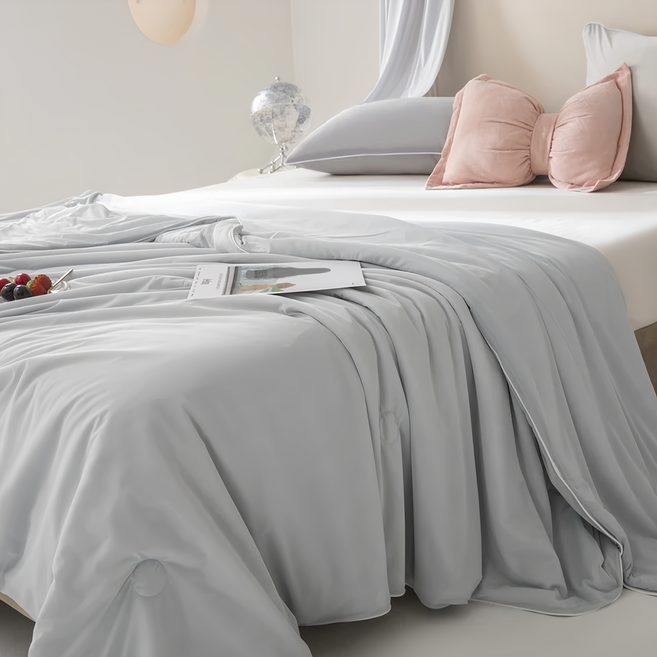 天絲涼感被 清爽舒適 親膚柔軟 涼感紗 抑菌羽絲棉 單人夏被 可機洗, 冰川灰