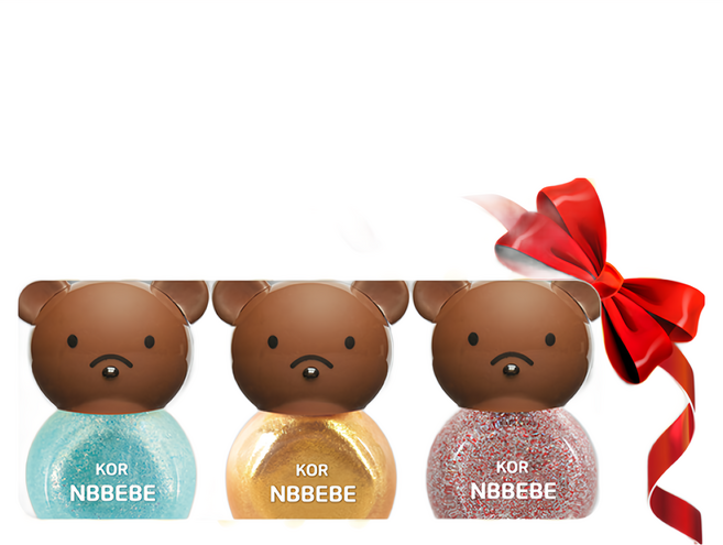 NBBEBE 兒童用指甲油 三色禮盒組 安全原料製成水性指甲油, 3瓶指甲油, 1盒
