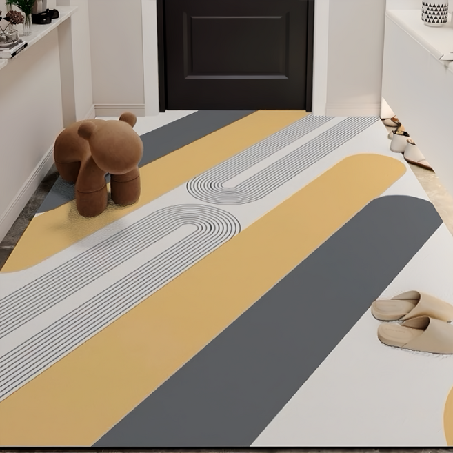 侘寂風防滑PVC皮革地墊 50 x 80cm, 黃色 + 灰色 + 白色, 1個