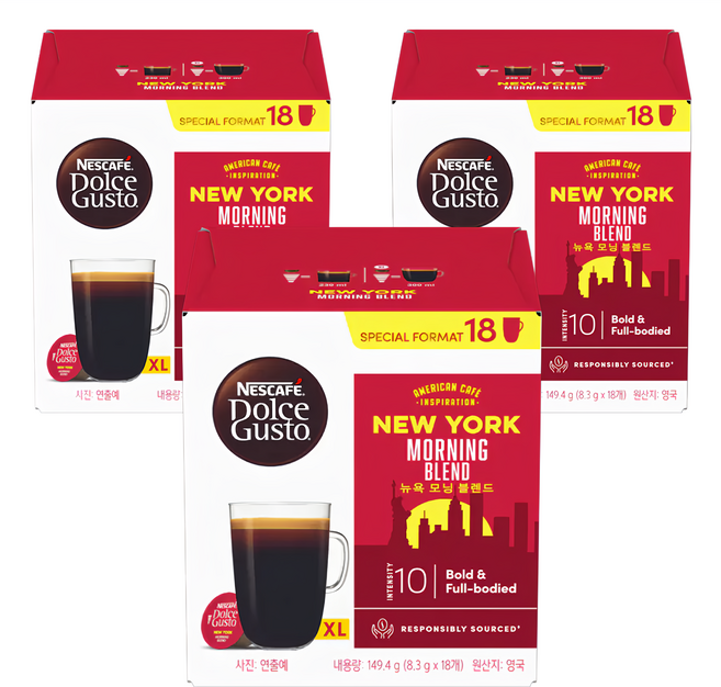 NESCAFE 雀巢咖啡 Dolce Gusto 多趣酷思 紐約美式晨光濃烈咖啡膠囊, 8.3g, 18顆, 3盒