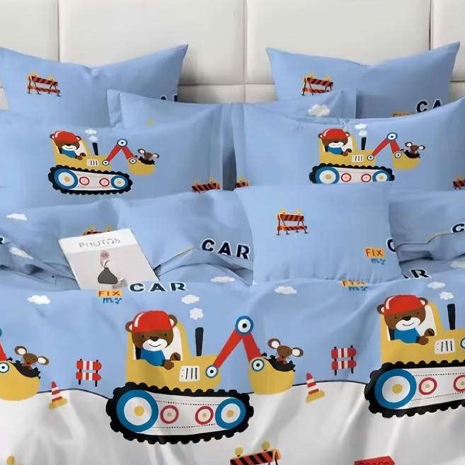 A-ONE 台灣製雪紡棉被套, 挖土機小熊