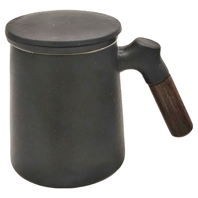 LifeHouse 木柄陶瓷馬克杯 寬底禮盒款 黑色, 1個