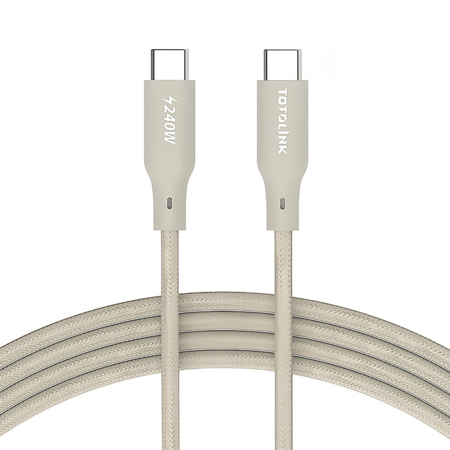 TOTOLINK USB-C to USB-C 強韌快充傳輸編織線 240W, 1m, 柔霧奶, 1條
