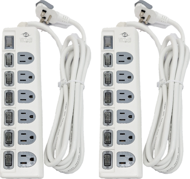 WeiTien 威電 過載斷電7開6座電源線組 15A CK3762 12尺, 360cm, 白色, 2個