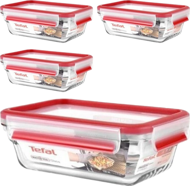 Tefal 特福 MasterSeal 新一代玻璃保鮮盒, 容器 + 蓋子, 4個