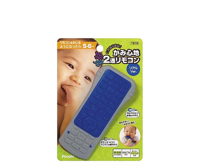 日本 People 新寶寶的遙控器咬舔玩具, 遙控器咬舔玩具, 灰色 + 藍色, 1個