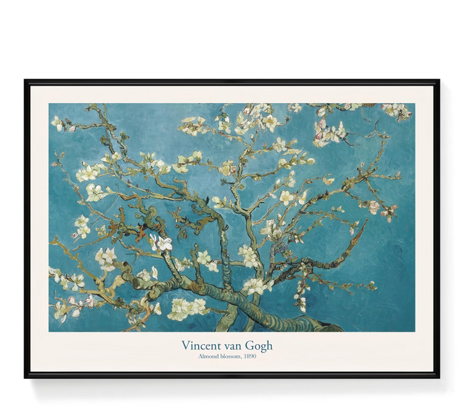 菠蘿選畫所 梵谷 大師名作系列 杏花 42 x 59.4cm 黑色 木框 花卉插畫 藝術掛畫 裝飾畫 AVAR4606B