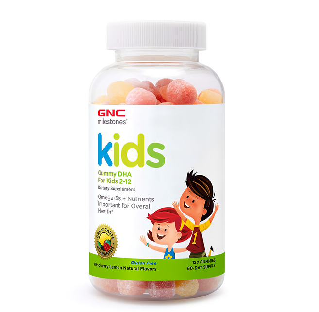 GNC 健安喜 milestones 兒童魚油軟糖 覆盆子檸檬口味, 2.8g, 120顆, 1罐