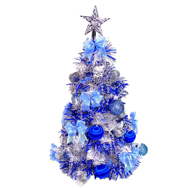 夢幻經典白色聖誕樹 LED50燈 插電式 60cm 藍銀色系 聖誕裝飾, 1組