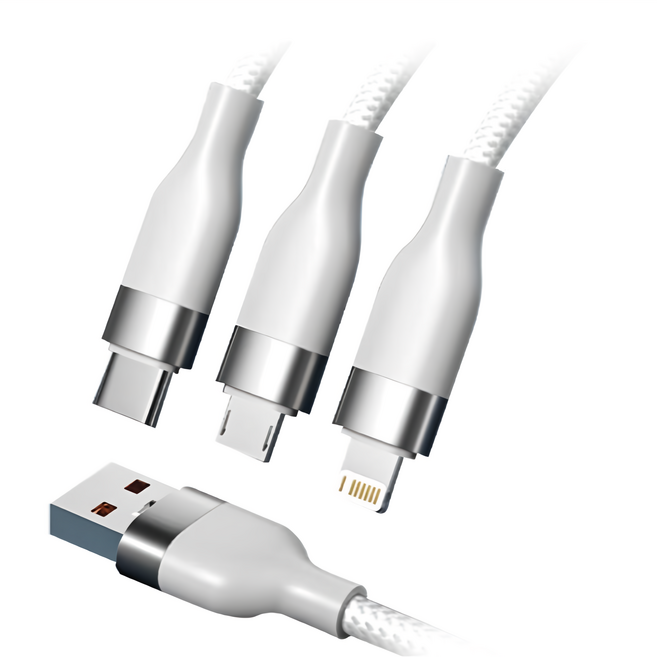 biaze 畢亞茲 三合一100W快充傳輸線 5A USB-Type-C/Lightning/Micro, 1.2m, 編織款 純淨白, 1條