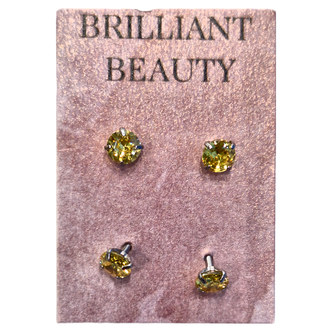 Brilliant Beauty 耀眼美人 女款閃耀招財黃金雙鋯石鑽醫療鋼不銹鋼耳環2入組 50g