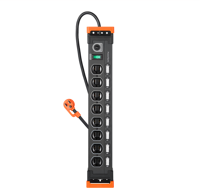 PowerSync 群加 9開8插鋁合金防雷擊抗搖擺延長線 3孔 TL8X0018, 1.8m, 黑色, 1個