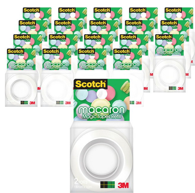 3M Scotch 馬卡龍分配器專用魔法膠帶補充裝 18mm x 10m 隱形膠帶 辦公居家必備, 20組, 透明