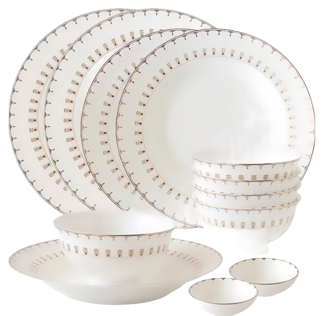 JUST HOME 羽藏骨瓷餐具組 4.5吋飯碗 3吋調味碟 8吋湯盤 8.75吋平盤, 白色, 5個碗 + 2個調味碟 + 3個湯盤 + 2個平盤, 1組