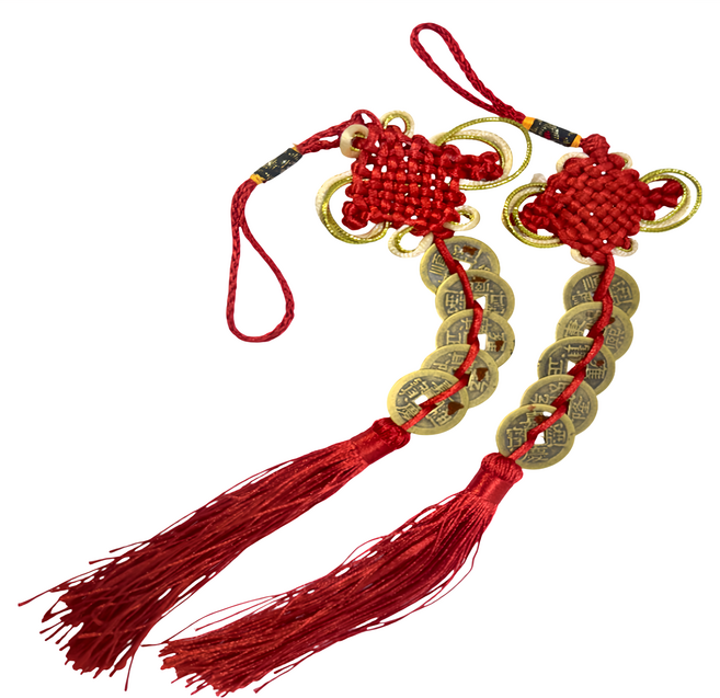 馥瑰馨盛 幸福五帝錢掛件 總長約31CM 銅幣直徑約2.3CM 結繩材質, 顏色隨機, 1組